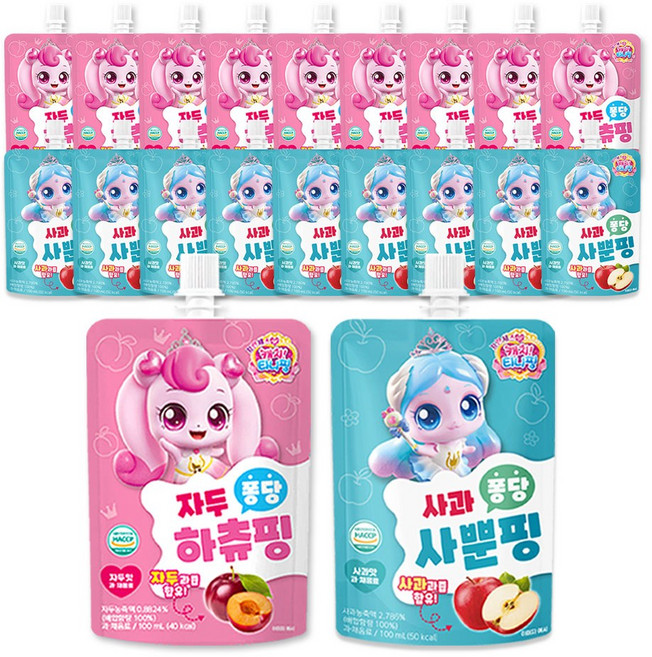 캐치티니핑 퐁당 음료수 하츄핑 자두맛 10개+사뿐핑 사과맛 10개, 10개+10개, 20개, 100ml