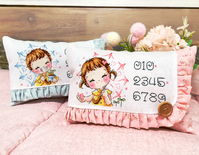 십자수 주차 패키지 주차쿠션 주차번호판 (실 바늘 도안 포함), 1세트, PKP-C05 꽃비프릴주차 하늘