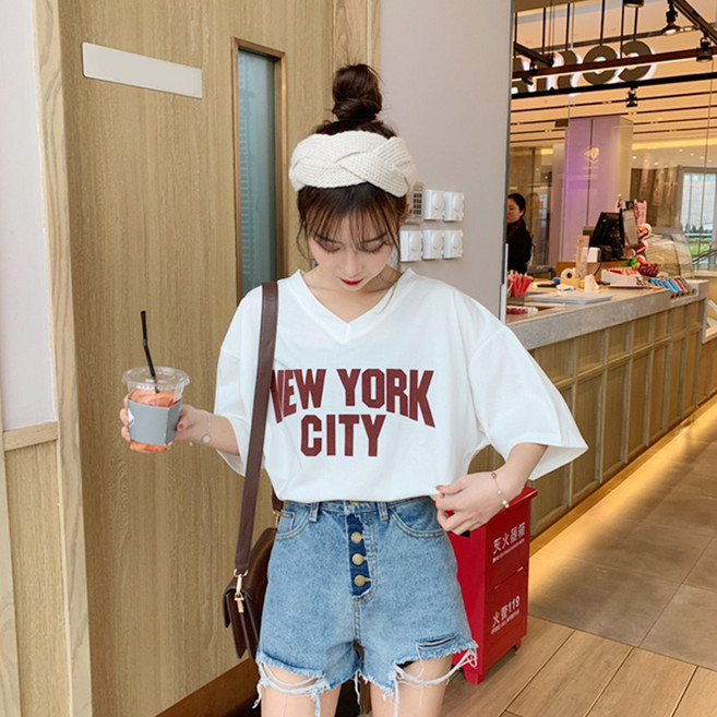 로지 뉴욕시티 브이넥 여성 반팔티셔츠