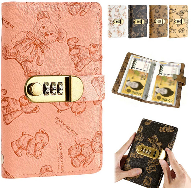 루베이 대용량 비밀번호 가죽 현금바인더 저축 다이어리 100만원 저축 챌린지 지폐/영수증/가족 저축, 핑크색, 1개