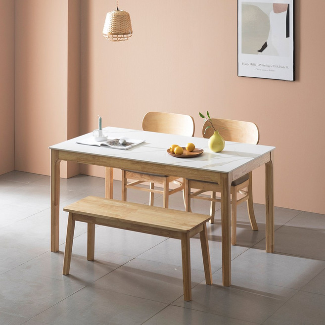 장인가구 디케 스마일 세라믹 4인 식탁세트 벤치형, 내추럴