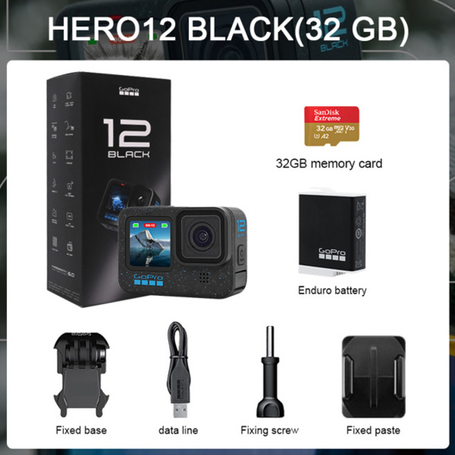 GoPro HERO12 블랙 액션 카메라 HyperSmooth6.0 5.3K60fps 비디오 27MP Go Pro12 헬멧 스포츠 카메라, [04] HERO12 BLACK(32 SD)