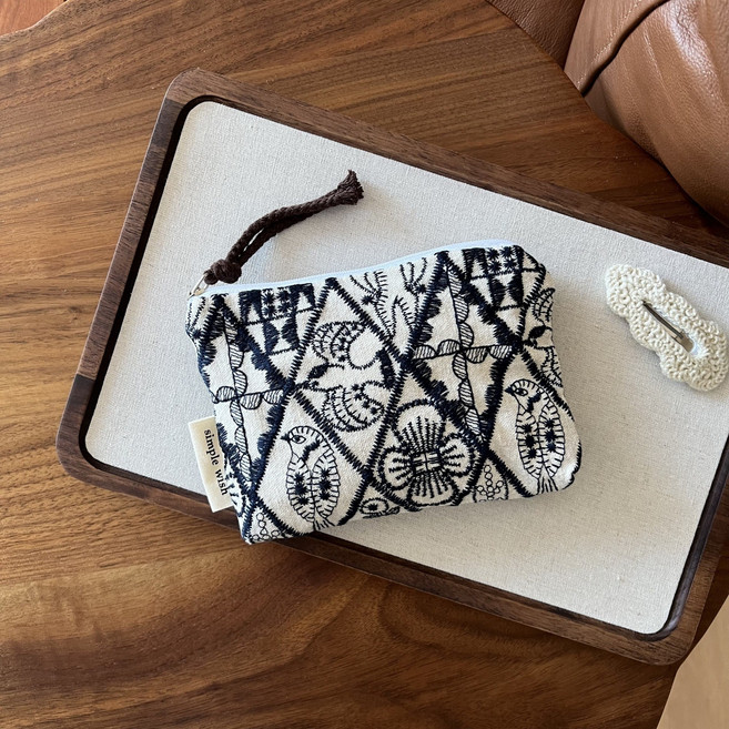YUYIMI 핸드메이드 자수 문예 빈티지 미니 파우치