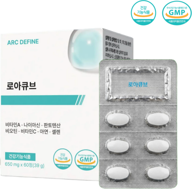 로아큐브 비타민 B5 판토텐산 고함량 멀티 비타민 650mg, 1개, 60정