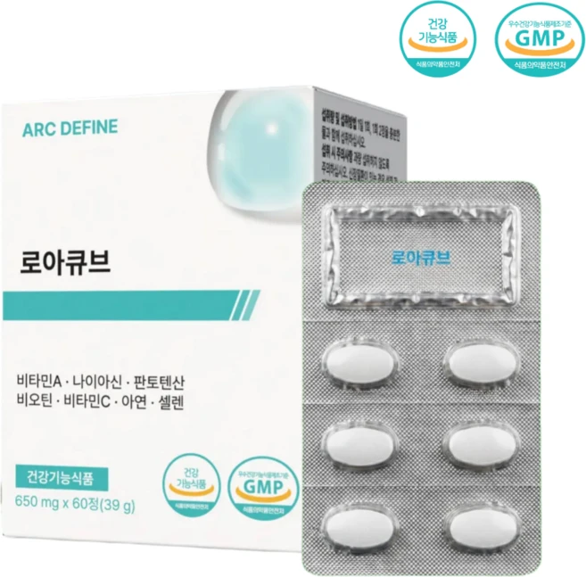 로아큐브 비타민 B5 판토텐산 고함량 멀티 비타민 650mg, 1개, 60정 - 쿠팡