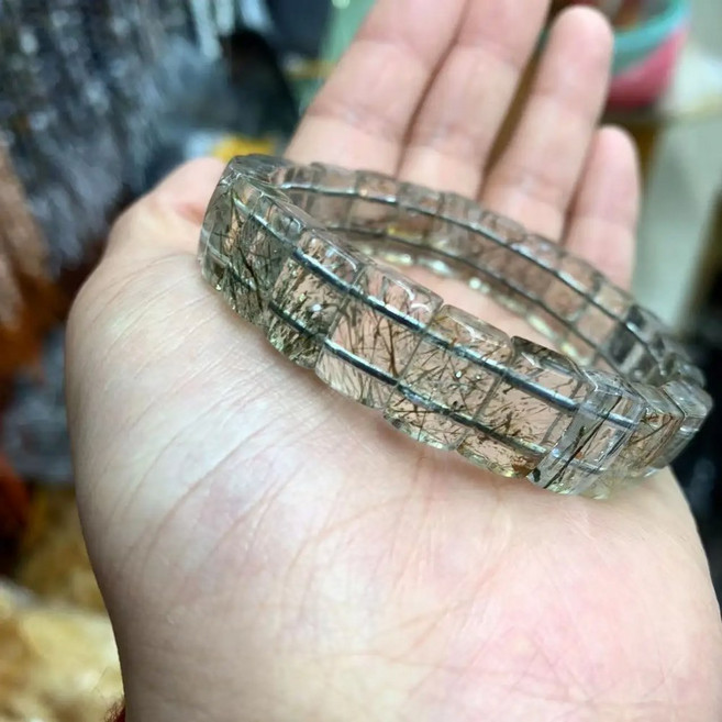 천연 옥팔찌 내추럴 블랙 골드 슈퍼 세븐 루티드 쿼츠 팔찌 투명 스트레치 DIY 패션, 8 -12mm, 1개