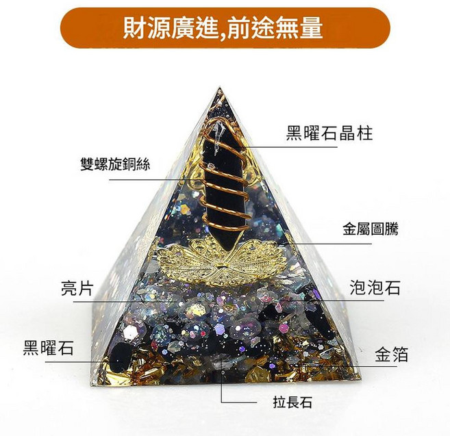 天然水晶招財金字塔擺件, 13號 6cm 財源廣進，前途無量, 1個
