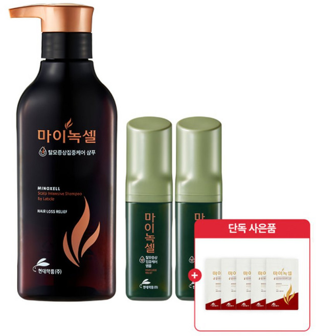 현대약품 마이녹셀 탈모케어 집중구성 (인텐시브 400ml+탈모앰플 60ml 2개) 6ml 샘플
