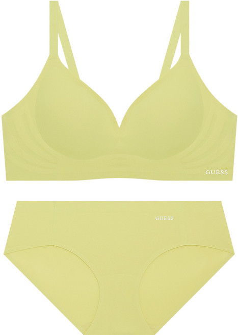 게스언더웨어 서포트 메쉬업 심리스 브라 팬티 세트 - 올리브그린