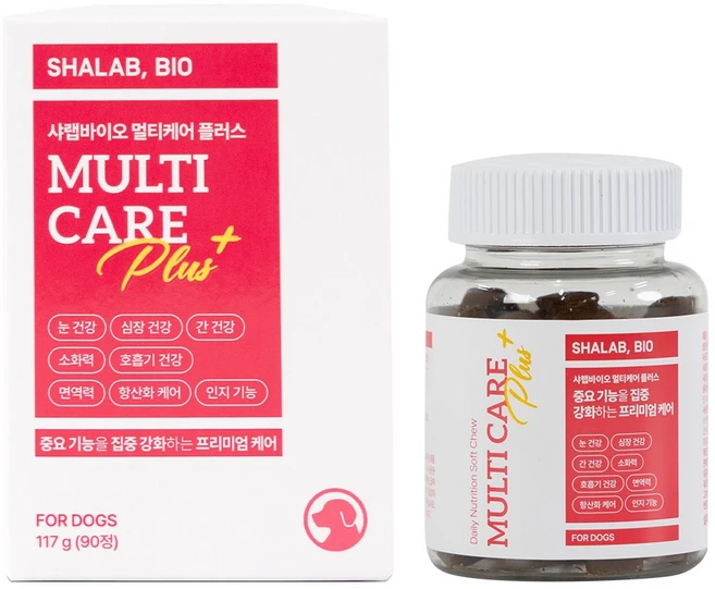 샤랩바이오 강아지 종합영양제 멀티케어 비타민 간식 영양 관절 피부 눈 기관지 심장 간 안정, 1개, 심장/간, 90정 - 쿠팡