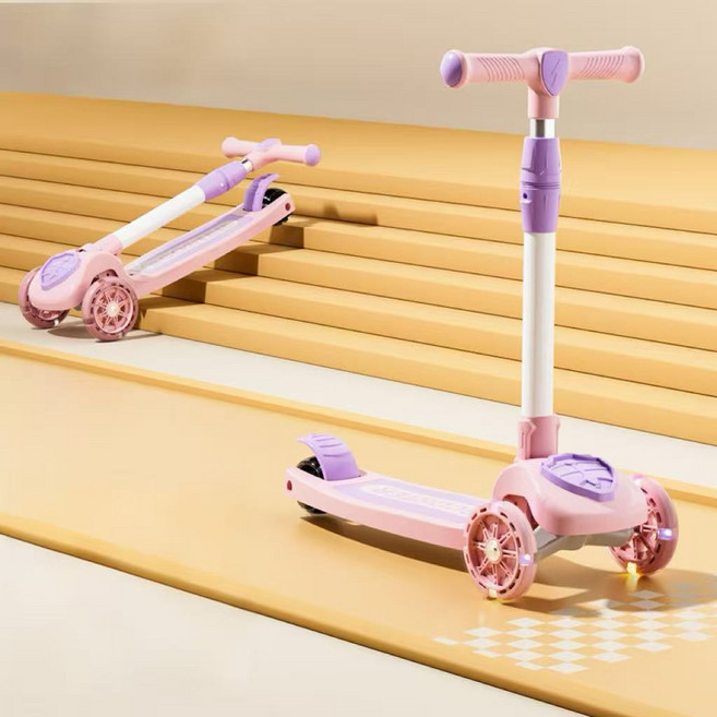嚴選兒童滑板車1-3-6-8歲可坐2三合一滑行車女孩男寶寶踏板溜溜車, 1個, 冰雪粉【滑行款】閃光小輪