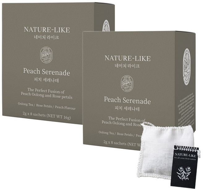 네이처라이크 피치 세레나데_ 국산 우롱차 장미꽃잎 부드러운 달콤한 복숭아향순면 티백 잎차 미세플라스틱NO 항산화 노화예방 프리미엄 유기농 허브티, 2개, 8개입, 2g
