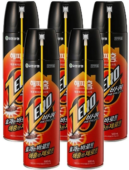 해피홈 제로 에어로솔 파워 살충제 바퀴용, 500ml, 5개