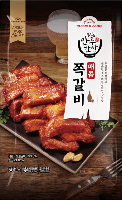 [정육대왕] 500g x 2팩 앵거스박 푸짐한 안주한상 매콤쪽갈비 맛있게 매콤한 등갈비, 2개