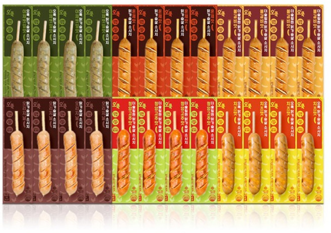 오쿡 닭가슴살 핫바 70g 6종 24팩(오리지날4 청양고추4 치즈4 야채깻잎4 훈제4 불갈비4), 1세트