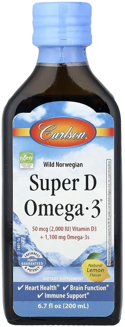 Carlson 야생 노르웨이산 슈퍼 D 오메가3® 천연 레몬 200ml(6.7fl oz), Carlson야생노르웨이산슈퍼D오메가3천연레몬200ml, 1개, 200ml - 쿠팡