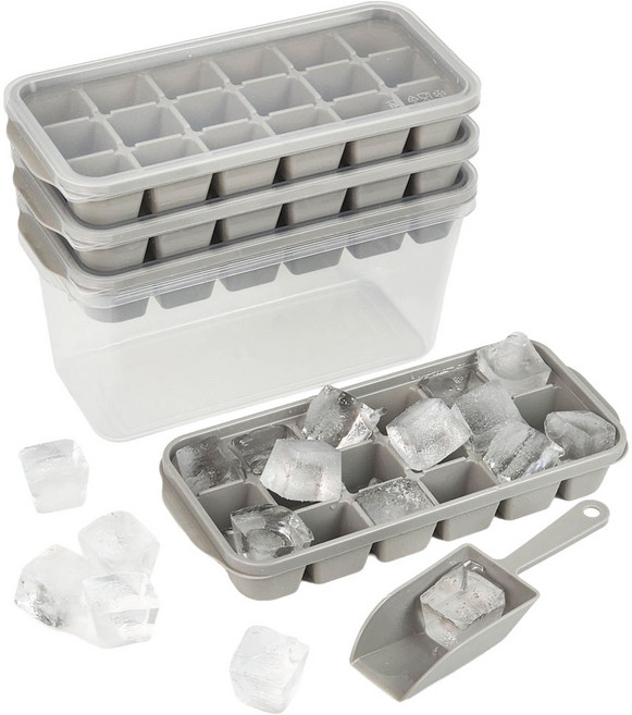 자이티 얼음쏘옥 얼음 트레이 얼음틀 18구 4개 + 얼음통 + 스쿱 세트, 그레이, 1개