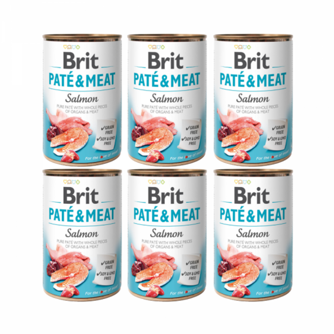 브릿 파테앤미트 생식내장포함 주식캔 강아지습식사료, 6개, 400g, 연어