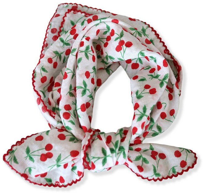 메리앤유 엠보 코튼 플라워 나염 쁘띠 스카프 정사각 손수건 국산