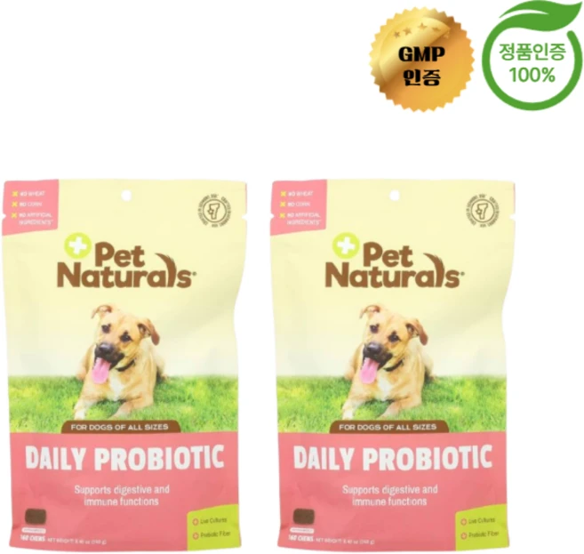 1+1 펫 내추럴스 데일리 프로바이오틱 강아지 반려견용 츄어블 160정, 2개, 소화+장건강 - 쿠팡