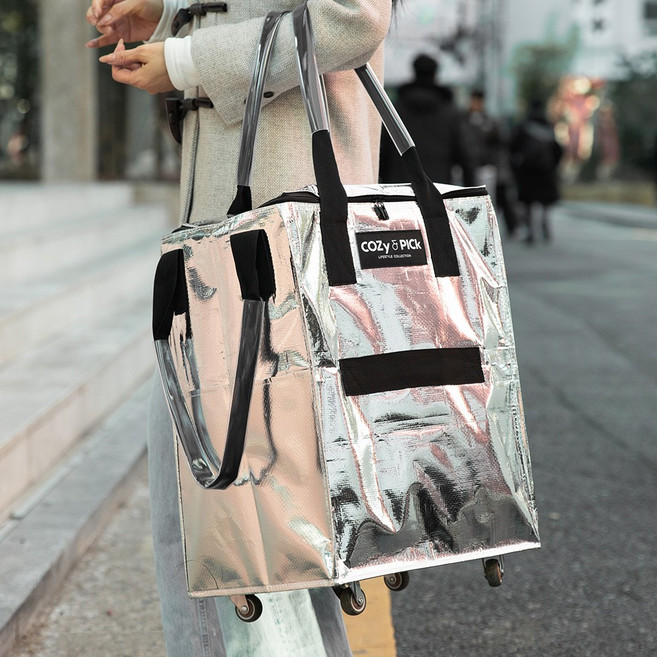 코지앤픽 쇼핑캐리어 접이식카트 장바구니캐리어 바퀴탈착, 1개, 대형 60L 실버