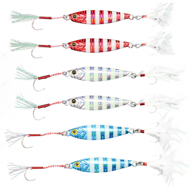 베이트샵 줄무늬 소형 메탈 지그 3종 X 2p, 실버2p 레드2p 블루2p, 20g, 1개