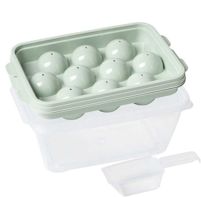 나누담 원형 아이스볼 얼음틀 아이스트레이 10구 + 보관통 + 스쿱, 민트, 1세트