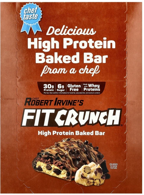 FITCRUNCH 하이 프로틴 베이크드 바 초콜릿 칩 쿠키 도우 바 12개 개당 88g(3.1온스), 88g - 쿠팡