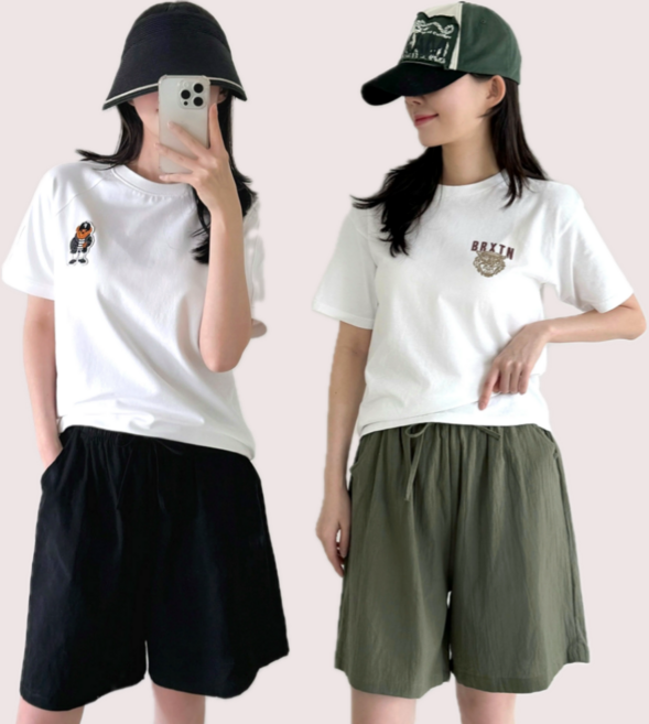 핏투핸드 2세트 여성용 순면 5부 여름 빅사이즈 반바지 밴딩 팬츠