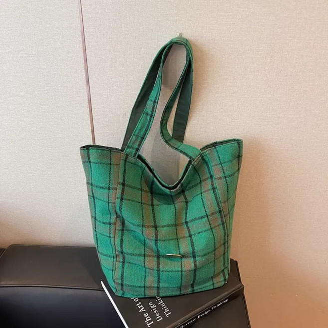 소소온 빈티지 체크 패브릭 데일리 캔버스 숄더백