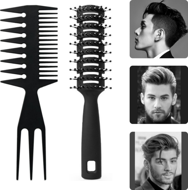 레이지웍 고급 포마드 스타일링 빗 +볼륨 밴트 헤어브러쉬 총 2개, 1개