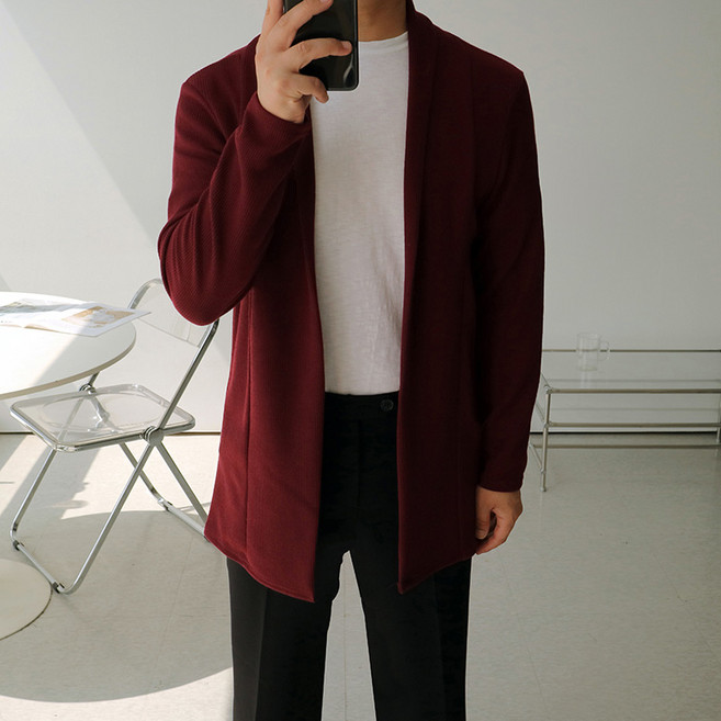 [맨즈북] 직장인 사무실옷 남자 간절기 가디건 니트 하프 롱 숄카라 봄 가을