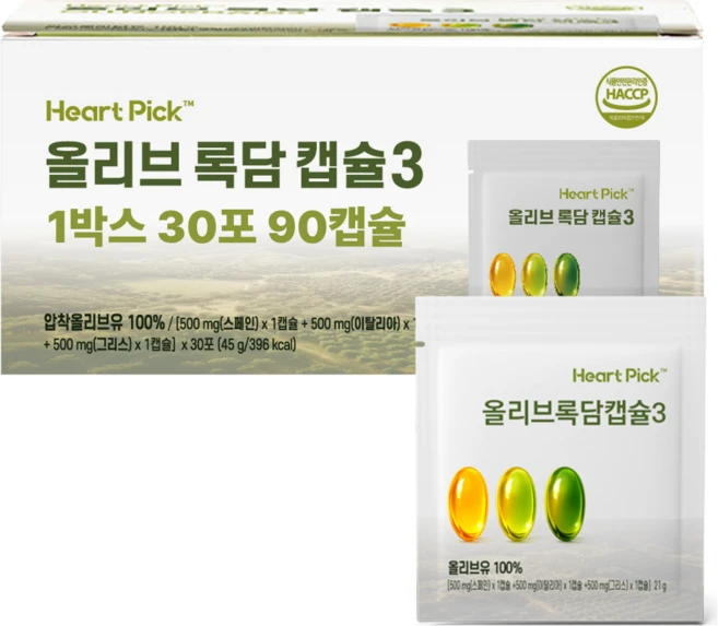 올리브오일 캡슐 3 록담 지중해 올리브 90캡슐 하트픽, 1개, 30회분 - 쿠팡