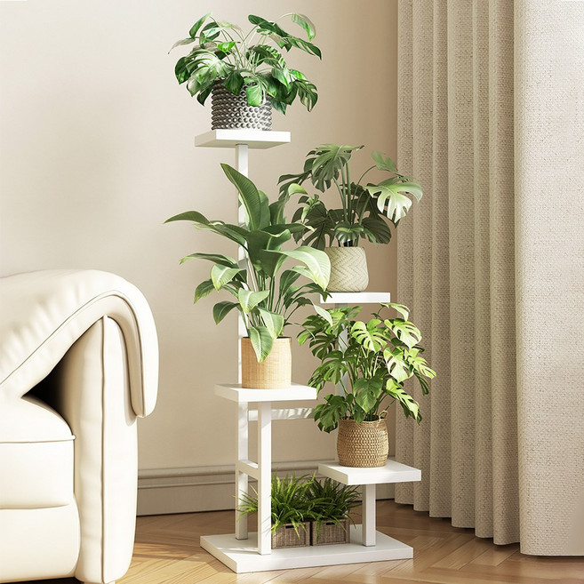 인테리어 다용도 화분정리대 철제 다층 스탠드 화분대 선반, 5단, 화이트
