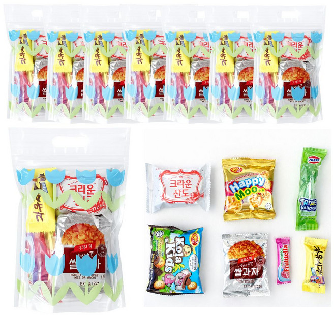 [선물.Dream]간식꾸러미 개별포장 어린이집 학교 학원 행사 답례 과자 세트, 1세트, 8개