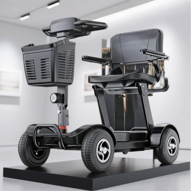 아트테크 경량 접이식 전동스쿠터 전기스쿠터 전동카트 전동 휠체어 대용 노인 장애인 어르신 시니어 노약자 용 부모님 효도선물 4륜 쇼핑용 출퇴근 활동보조, 1개, 블랙 350W12A