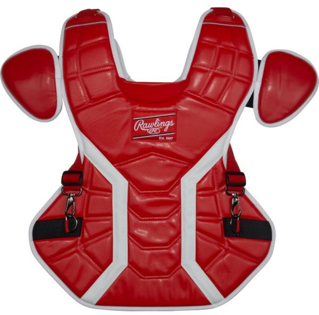 Rawlings | MACH PRO 시리즈 포수 가슴 보호대 | 라지 / 성인용 (43.2cm(17인치)) | 스칼렛 / 화이트, 스칼렛 / 흰색
