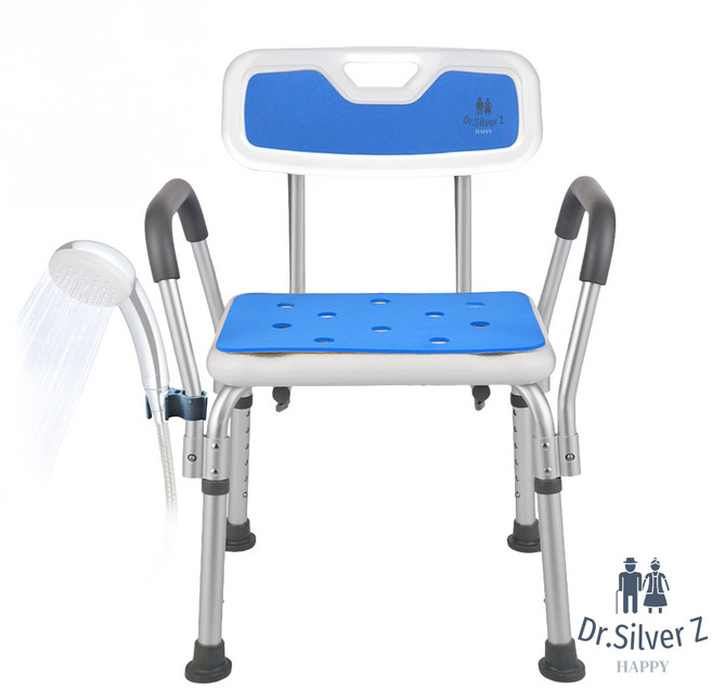 닥터실버존 튼튼한 노인 목욕의자 등받이 샤워 환자용 성인 화장실 높이조절, 화이트, 1개