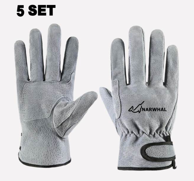 용접장갑 알곤 가죽 내열 작업 장갑 회색 돈피 - 나르웨일 통상, 5세트, 회색 - 돈피