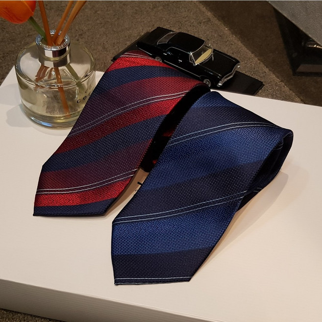 노트르담 헤링본 포인트 사선 배색 스트라이프 패턴 세미 정장 넥타이 (2 Color)