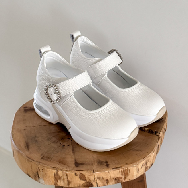 소울리 여성 가죽 굽높은 키높이 메리제인 스니커즈 7cm