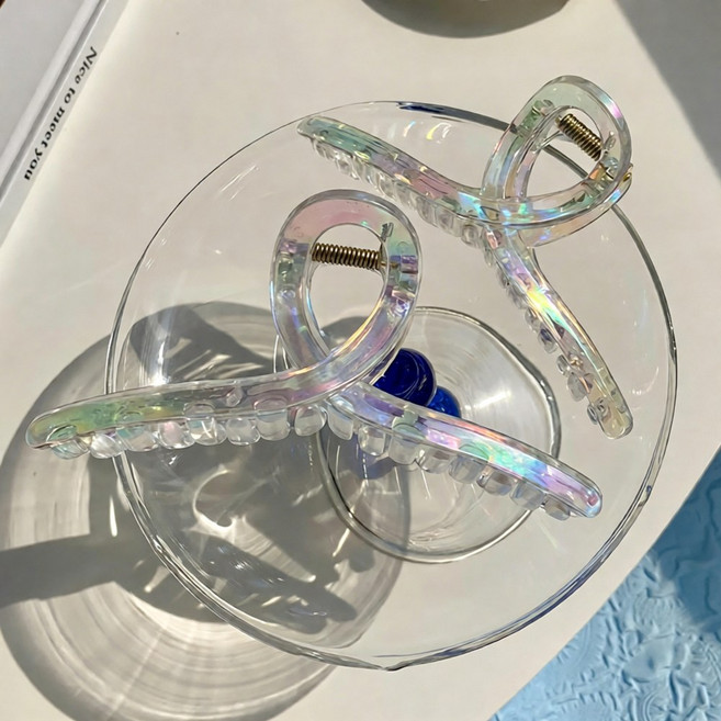 주로아 오로라 홀로그램 투명 헤어 집게핀 2개 세트