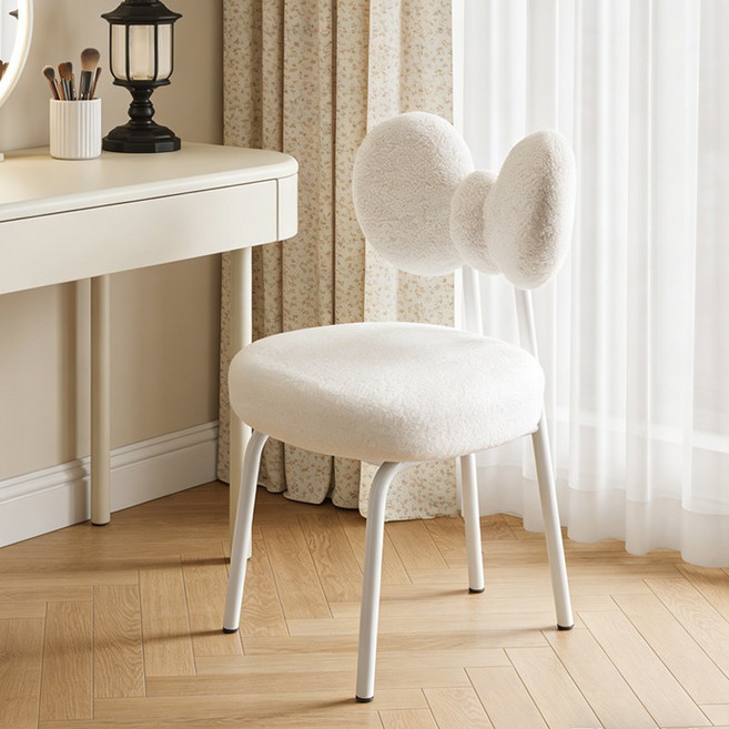 리본 화장대 의자 귀여운 메이크업 의자 쿠션 등받이 의자 침실 화장대 스툴 감성 인테리어 의자, 1개, 화이트(고정형)20