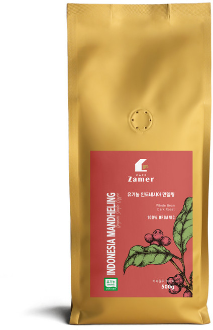 카페자메르 유기농 인도네시아 만델링 카페자메르 싱글오리진 원두 커피, 500g, 1개, 홀빈(분쇄안함)