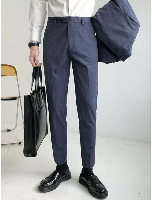 【Gshop】男士修身小腳西褲 英倫風純色休閒長褲 商務正裝西裝褲
