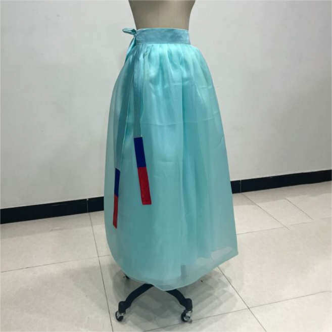 한국무용복 무용 저고리 허리치마 전통예술 공연복, 청색 치마