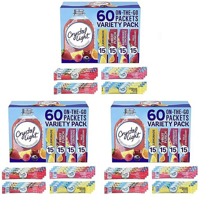 3개 세트 크리스탈 라이트 저칼로리 아이스티 Crystal Light On-The-Go Powdered Drink Mix Variety Pack
