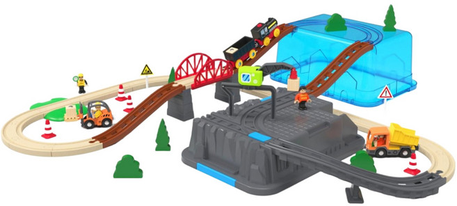 미카포트 유아 전동 원목 기차 장난감 기차놀이세트, 미카포트 엔지니어링 전동기차 세트, 1개