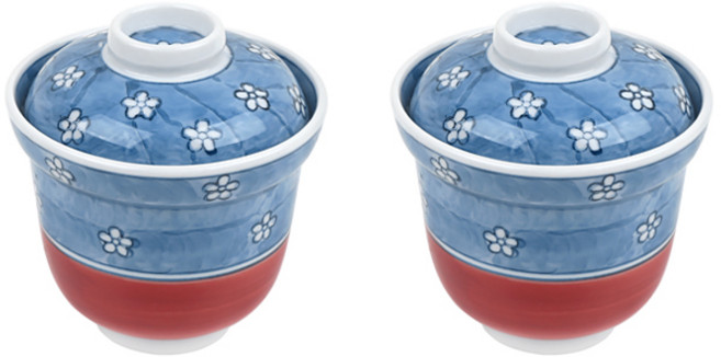 본인 파랑꽃 일본풍 도자기 일식 자왕무시 계란찜기 그릇세트(컵+뚜껑), 2개