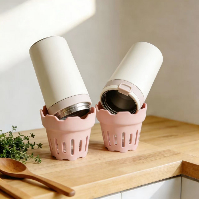 실리콘 컵 건조대 물빠짐 논슬립 다용도 거치대 2종세트, 2개, 핑크